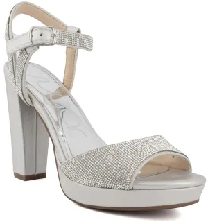 Sugar Women's Two Piece Block Heel Dress Shoe Ladies Ankle Strap Pump Sandal with Bead Detail - Open Back - Prisila Silver 9