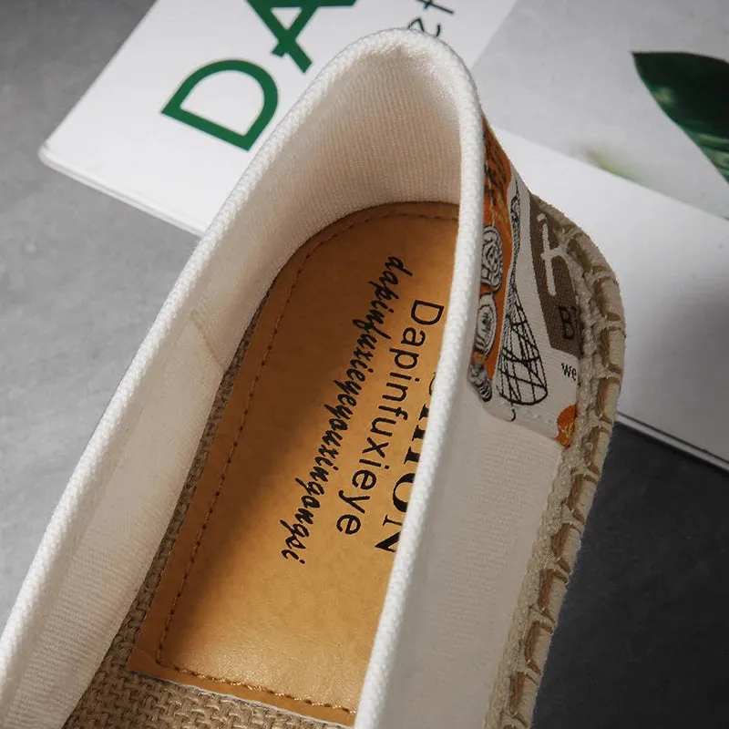 Summer Low women's Retro Canvas Shoes Linen Breathable Casual Flats Shoes womens Espadrilles Loafers
