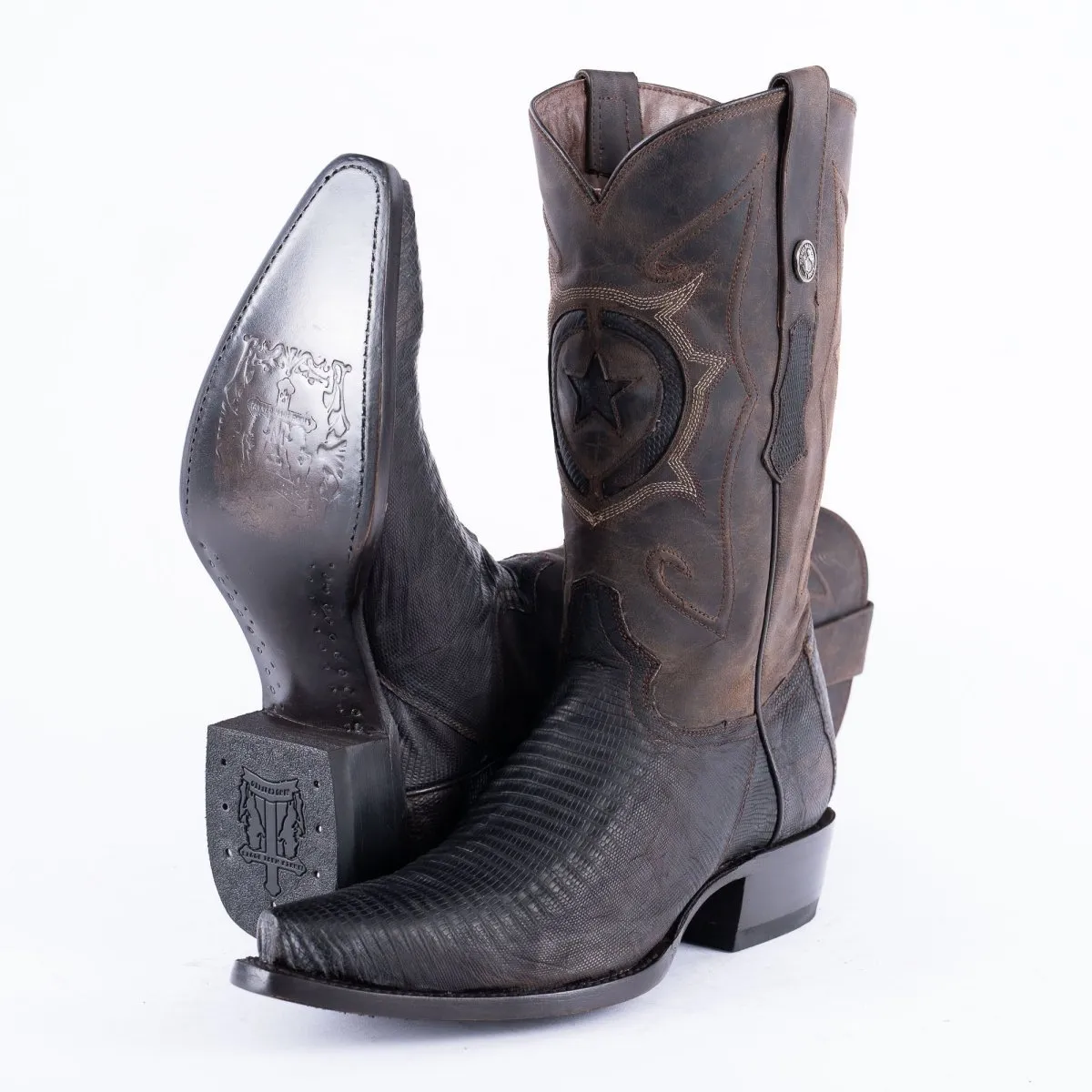 TANNER MARK EXOTIC LEATHER Lizard Oiled Nicotine Cowboy Boots Snip Toe