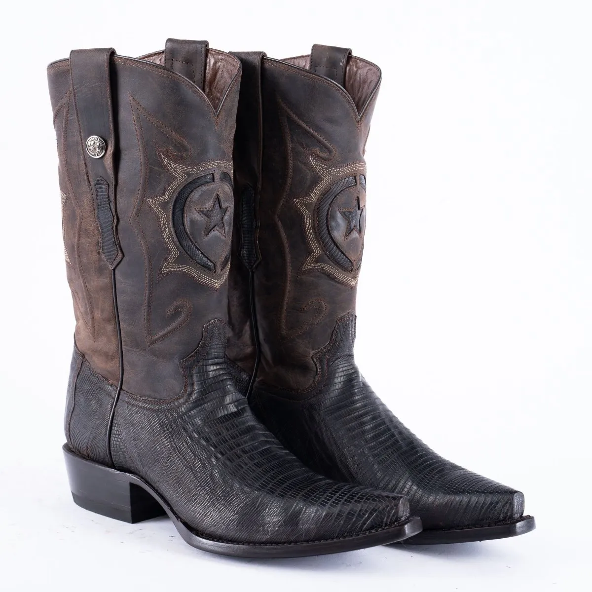 TANNER MARK EXOTIC LEATHER Lizard Oiled Nicotine Cowboy Boots Snip Toe