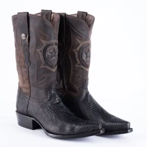 TANNER MARK EXOTIC LEATHER Lizard Oiled Nicotine Cowboy Boots Snip Toe