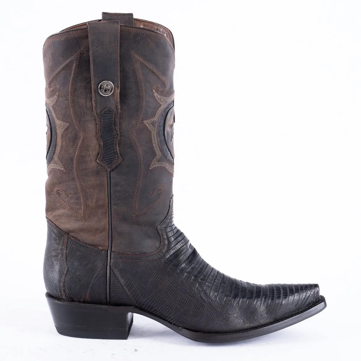 TANNER MARK EXOTIC LEATHER Lizard Oiled Nicotine Cowboy Boots Snip Toe