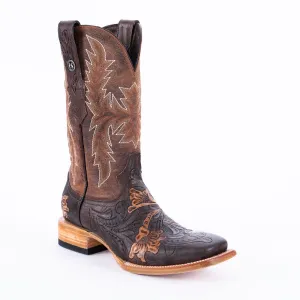 TANNER MARK MEN'S EXOTIC LEATHER Genuine HandTooled Dark Brown Cowboy Boots