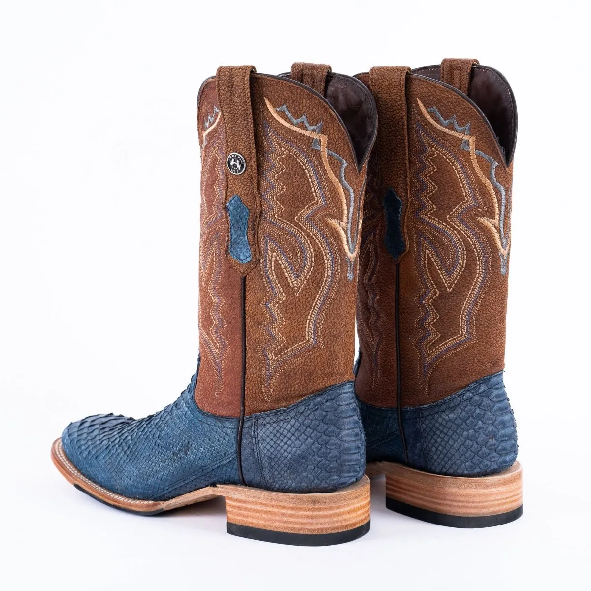 TANNER MARK MEN'S EXOTIC LEATHER Python Nobuck Blue Cowboy Boots