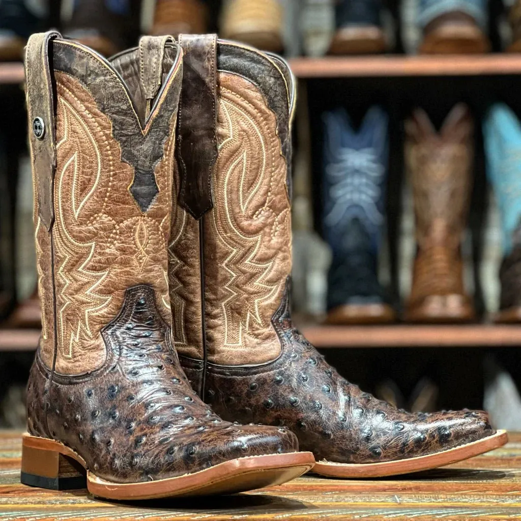 TANNER MARK MEN’S Ostrich Rustic Brown Print Western Boots