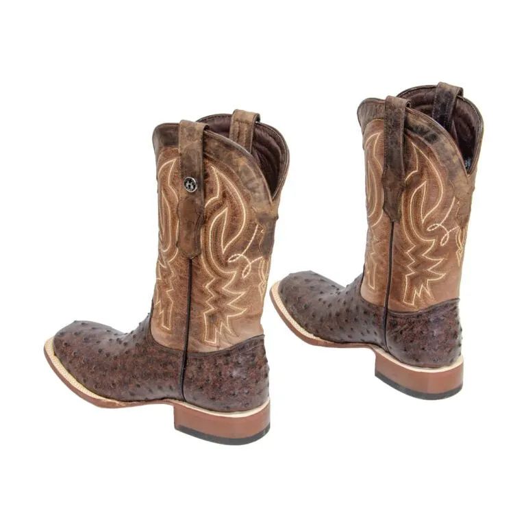 TANNER MARK MEN’S Ostrich Rustic Brown Print Western Boots