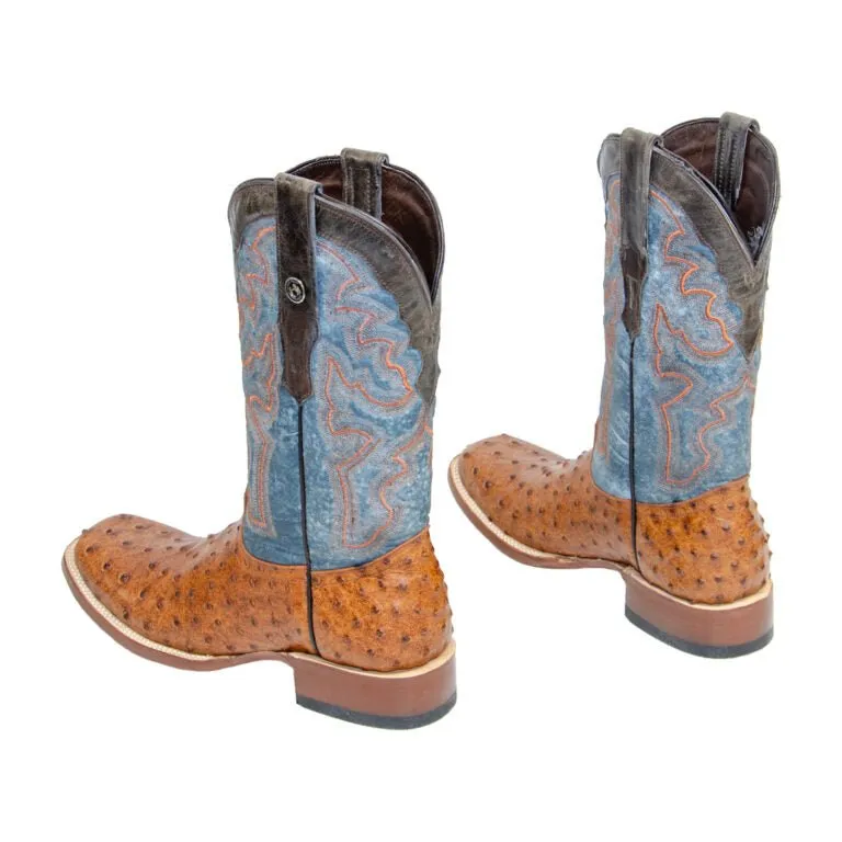TANNER MARK MEN’S Ostrich Rustic Cognac Print Western Boots