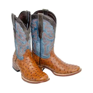 TANNER MARK MEN’S Ostrich Rustic Cognac Print Western Boots