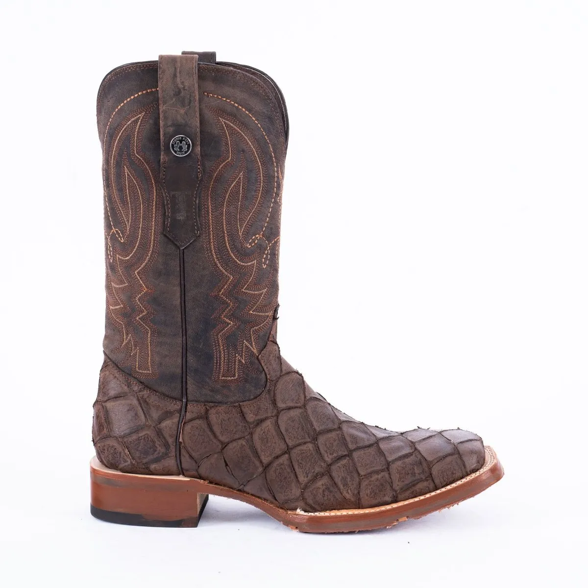 TANNER MARK MEN'S Print Monster Fish MD Nicotine Cowboy Boots Rubber Sole