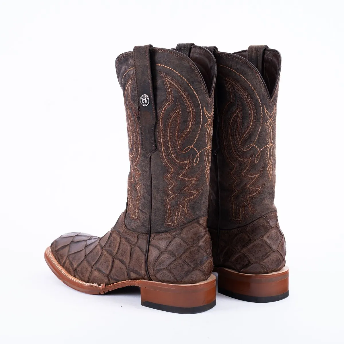 TANNER MARK MEN'S Print Monster Fish MD Nicotine Cowboy Boots Rubber Sole