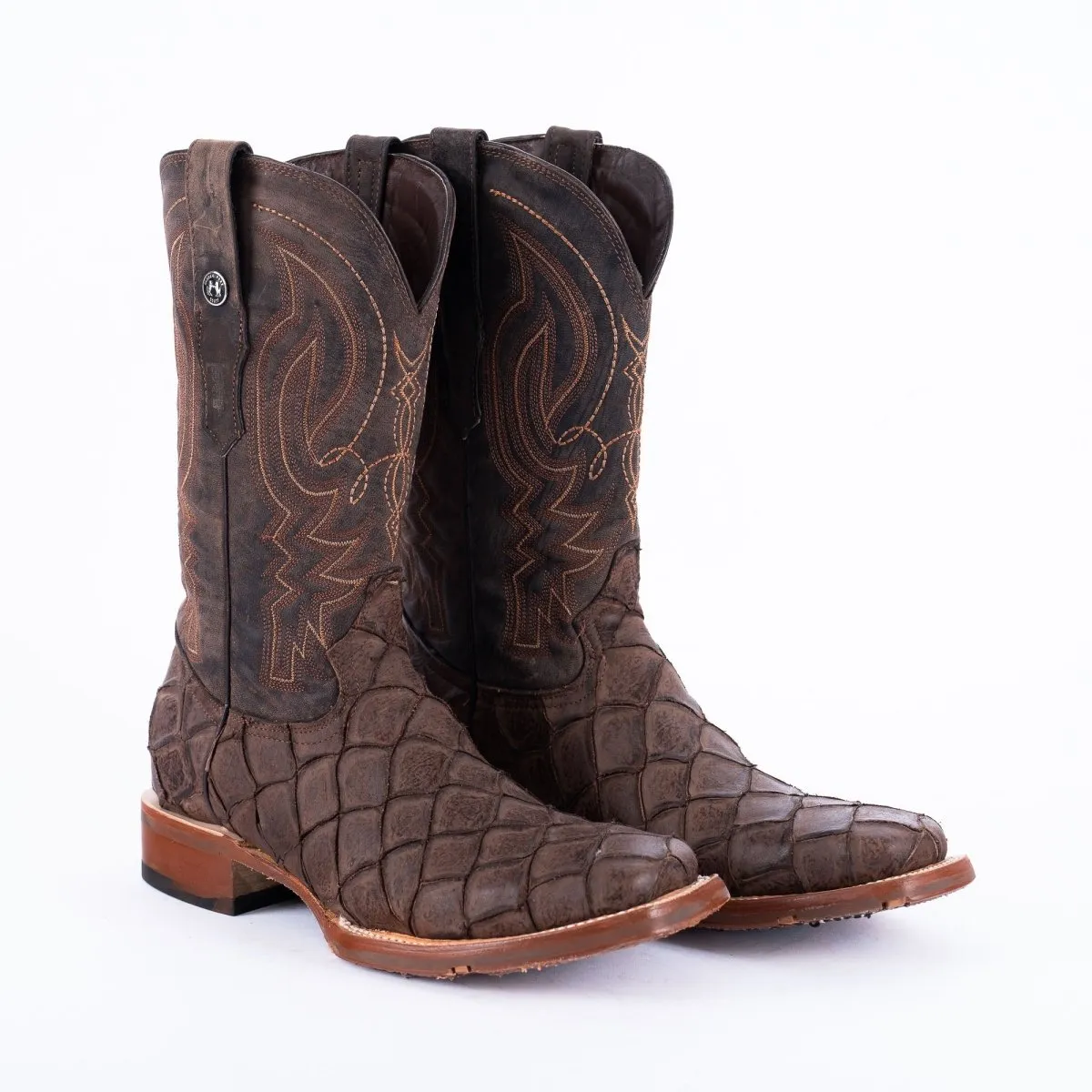 TANNER MARK MEN'S Print Monster Fish MD Nicotine Cowboy Boots Rubber Sole