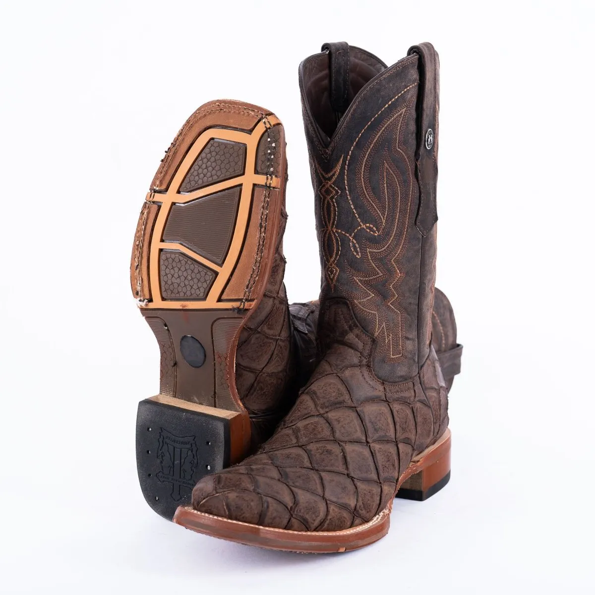 TANNER MARK MEN'S Print Monster Fish MD Nicotine Cowboy Boots Rubber Sole