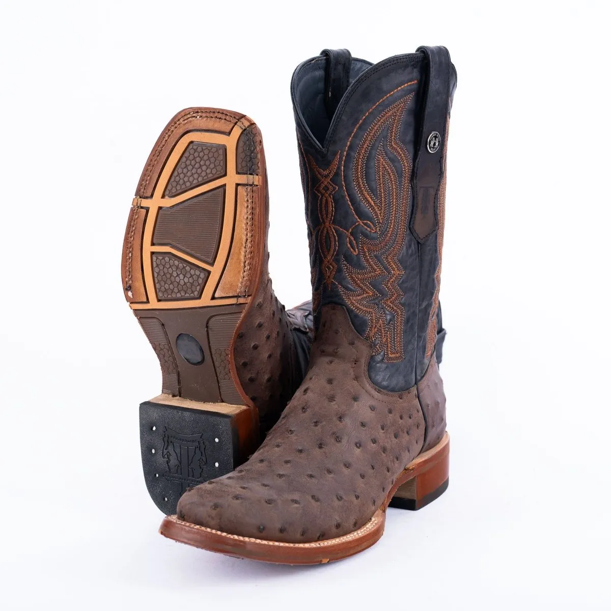 TANNER MARK MEN'S Print Ostrich MD Nicotine Cowboy Boots Rubber Sole