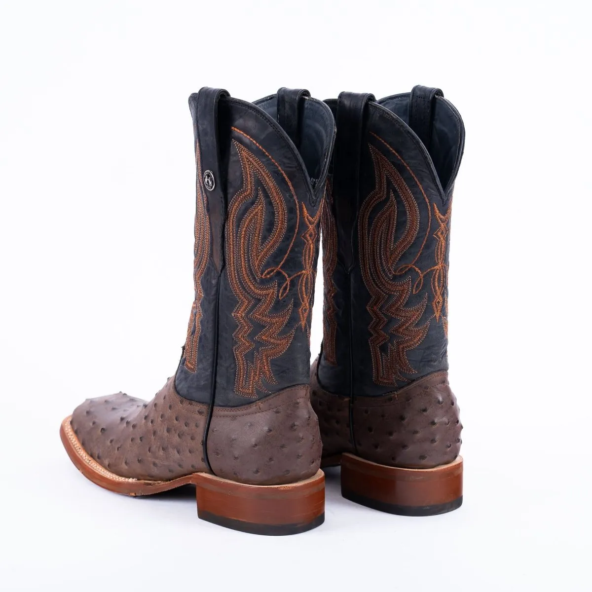 TANNER MARK MEN'S Print Ostrich MD Nicotine Cowboy Boots Rubber Sole