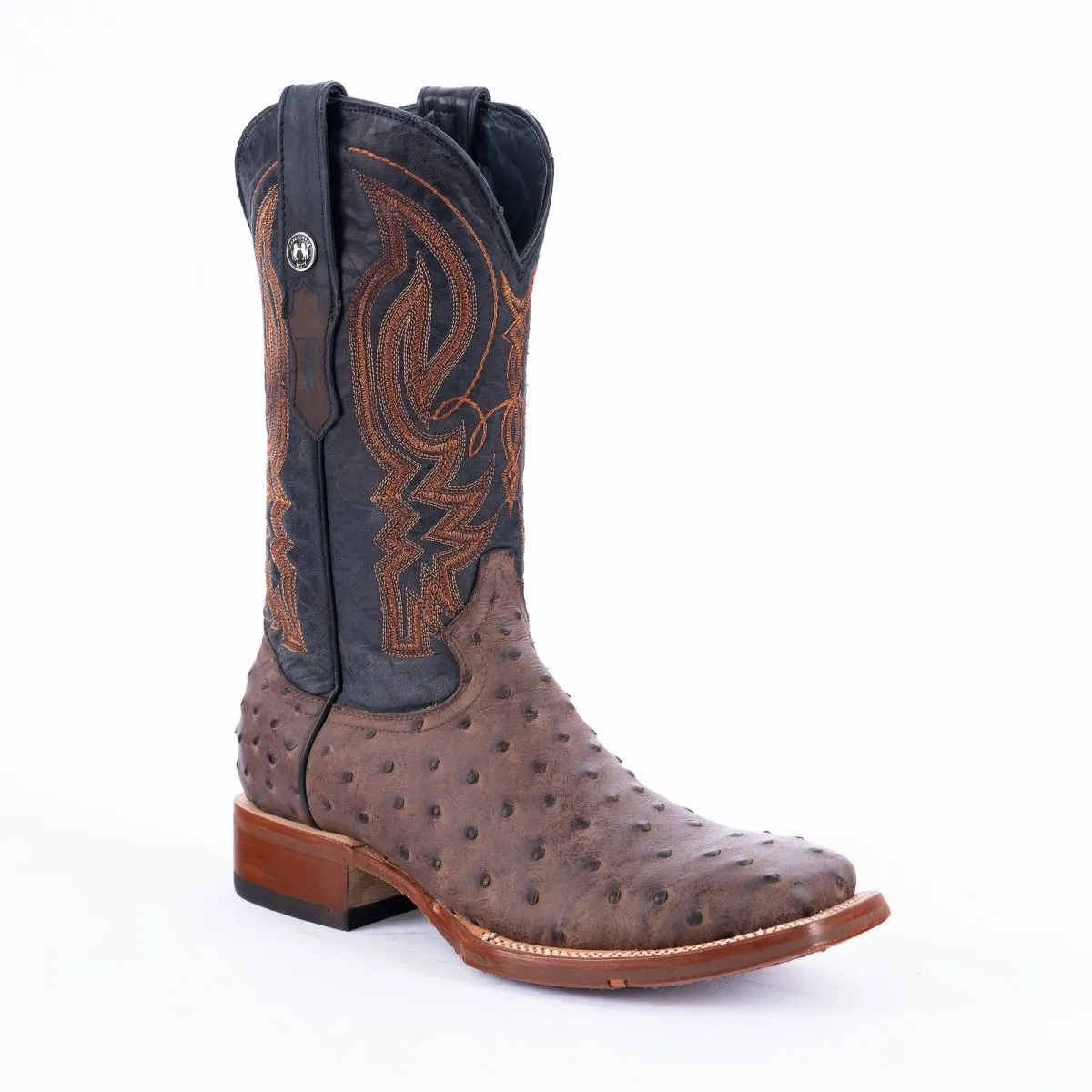 TANNER MARK MEN'S Print Ostrich MD Nicotine Cowboy Boots Rubber Sole