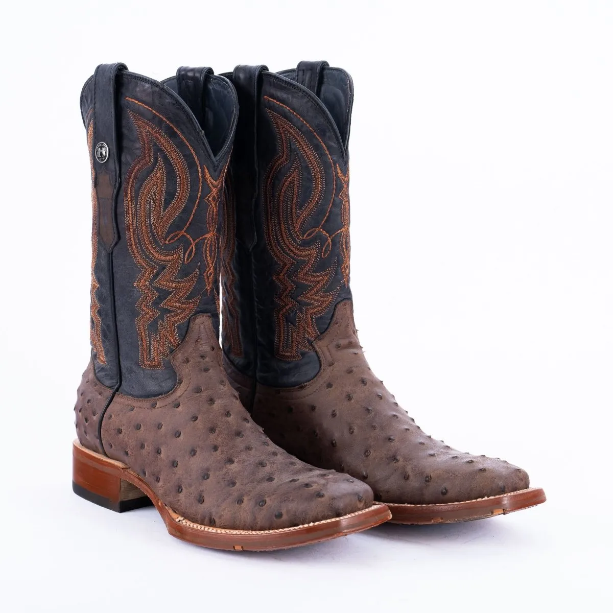 TANNER MARK MEN'S Print Ostrich MD Nicotine Cowboy Boots Rubber Sole