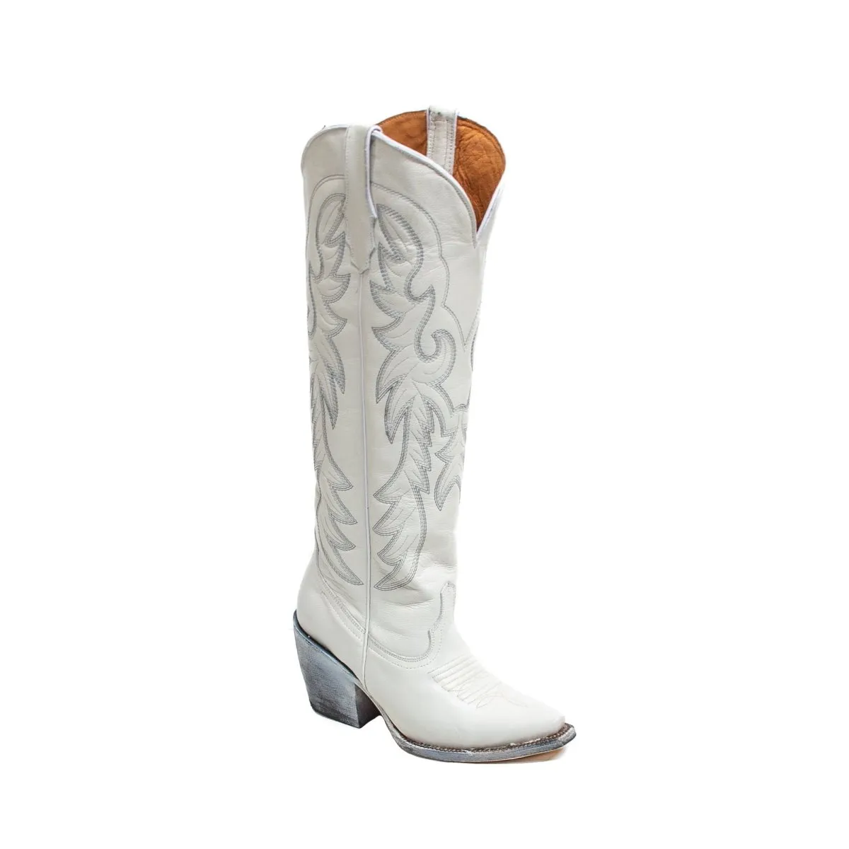 TANNER MARK WOMEN’S Cheyenne White Calf Fashion Heel Knee High Cowgirl Boots