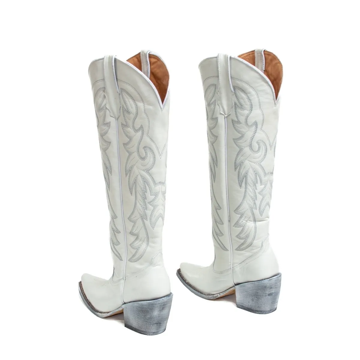 TANNER MARK WOMEN’S Cheyenne White Calf Fashion Heel Knee High Cowgirl Boots