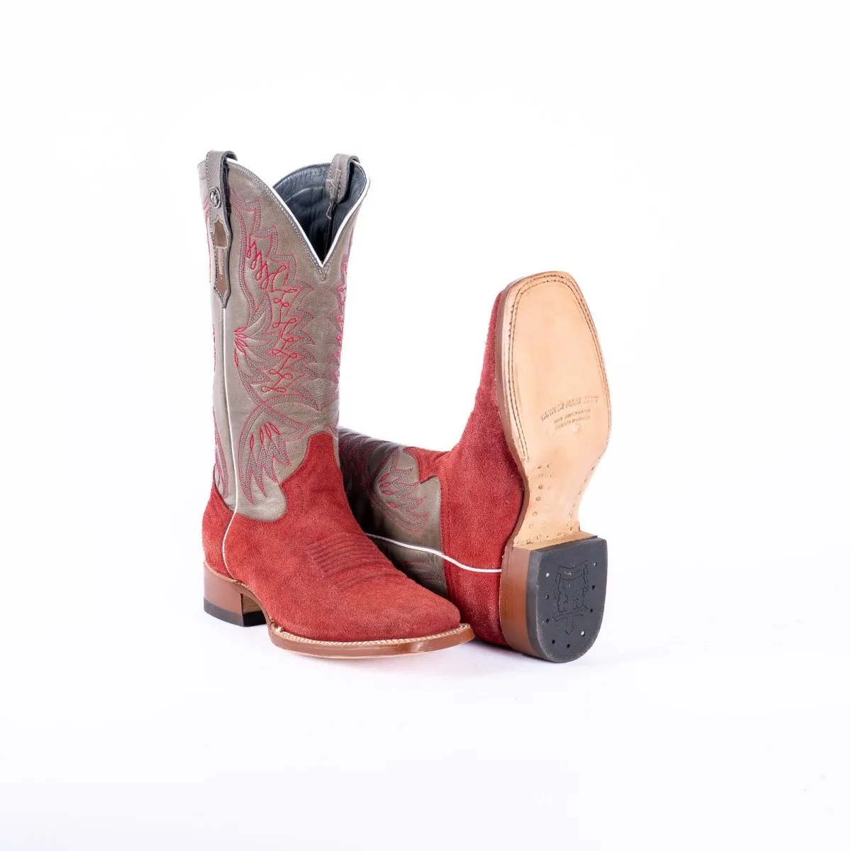 TANNER MARK WOMEN’S Ruff Out Red Cowgirl Boots With Palermo Grey Top