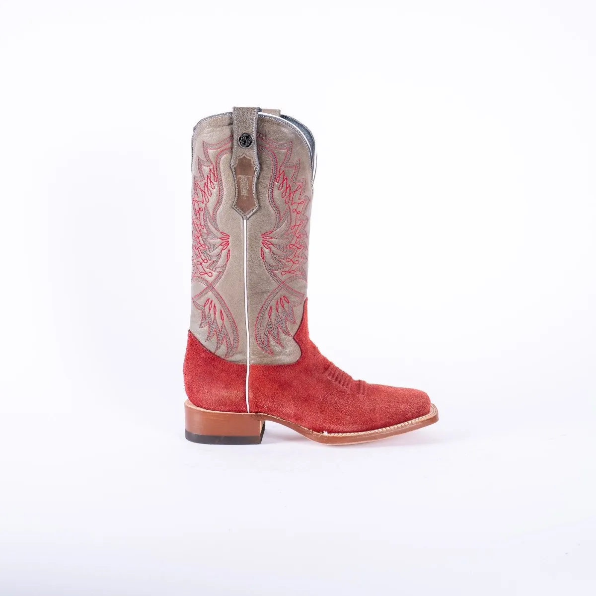 TANNER MARK WOMEN’S Ruff Out Red Cowgirl Boots With Palermo Grey Top
