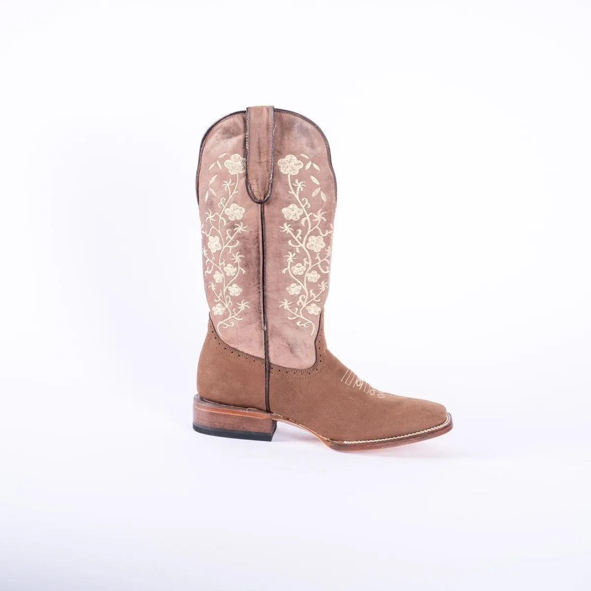 TANNER MARK WOMEN’S Turn-in Crazy Brown Cowgirl Boots With Floral Embroidery Top