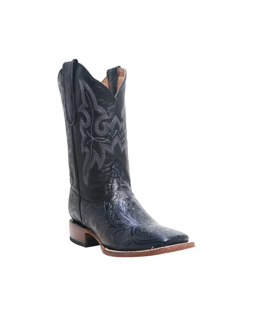 TANNER MARK YOUTH Hand Tooled Print Black Western Youth Boots Black Top