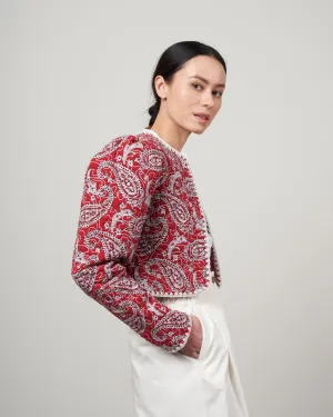theodora paisley quilted cropped jacket - red