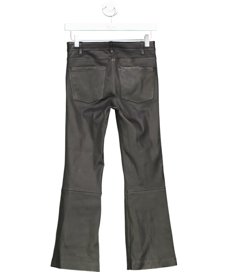 Theory Black Leather Kick Flare Jeans UK XXXS