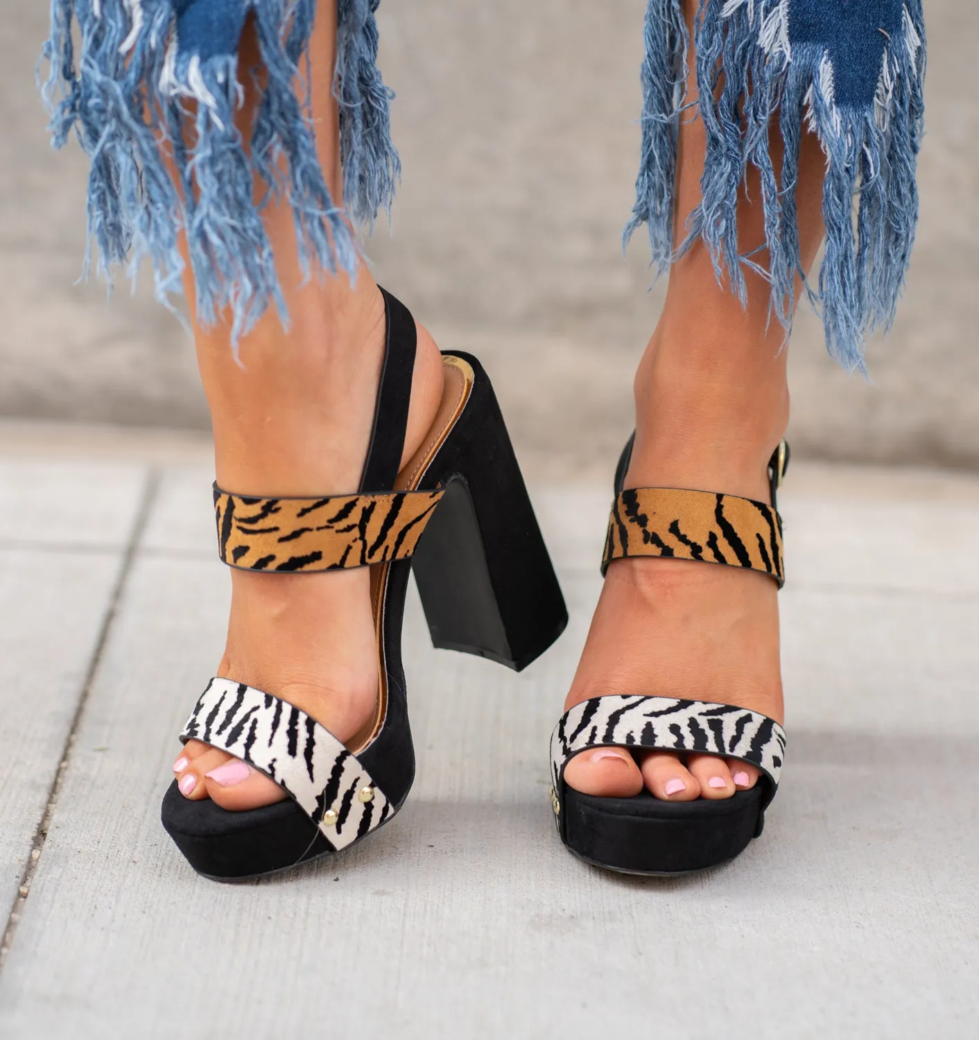 Tiger Print Block Heels