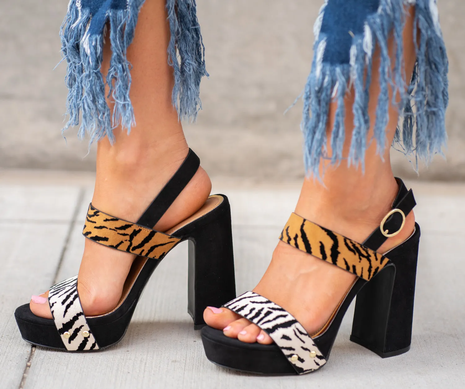 Tiger Print Block Heels