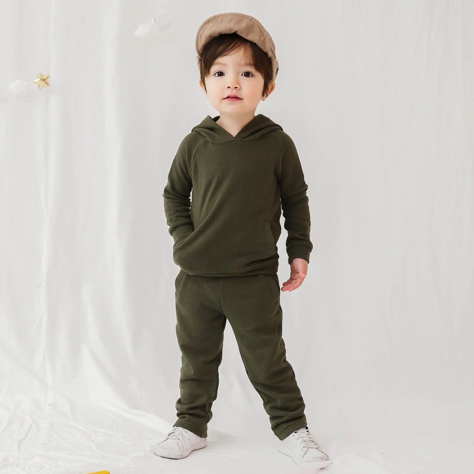 Toddle 2 piece olive cotton hoodie and pant set