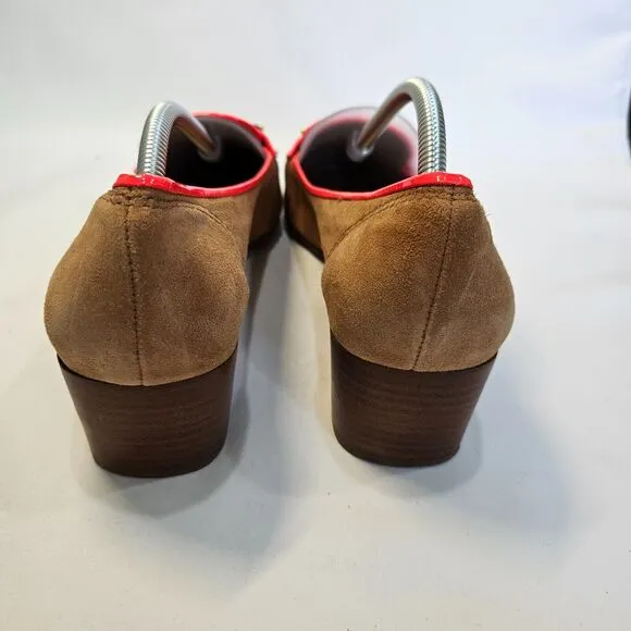 Tory Burch Womens Nora Suede Leather Loafer Heels 7.5 Brown Pink Preppy Dressy