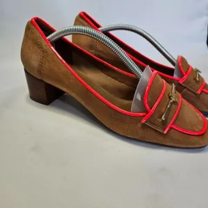 Tory Burch Womens Nora Suede Leather Loafer Heels 7.5 Brown Pink Preppy Dressy