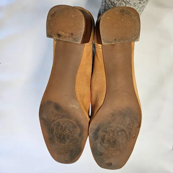 Tory Burch Womens Nora Suede Leather Loafer Heels 7.5 Brown Pink Preppy Dressy