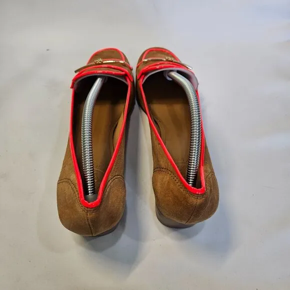 Tory Burch Womens Nora Suede Leather Loafer Heels 7.5 Brown Pink Preppy Dressy