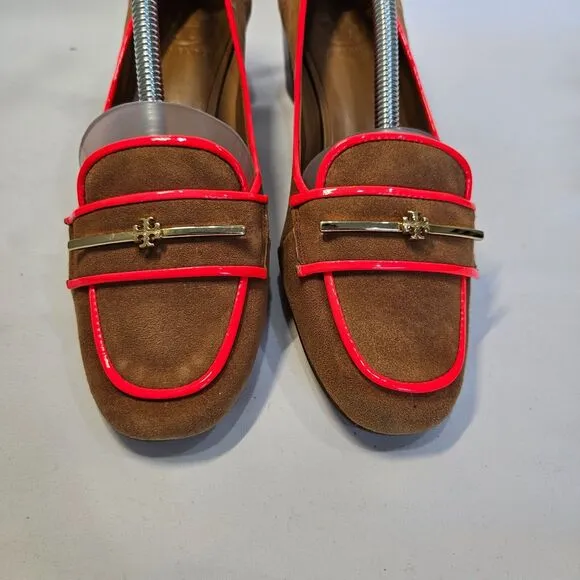 Tory Burch Womens Nora Suede Leather Loafer Heels 7.5 Brown Pink Preppy Dressy