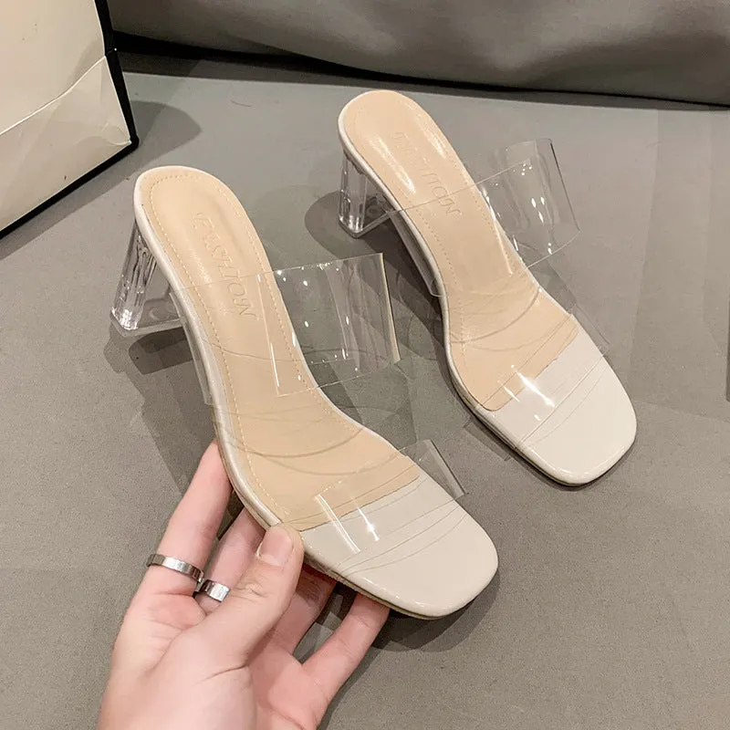 Transparent Ankle-strap Outer Wear Crystal High Heels