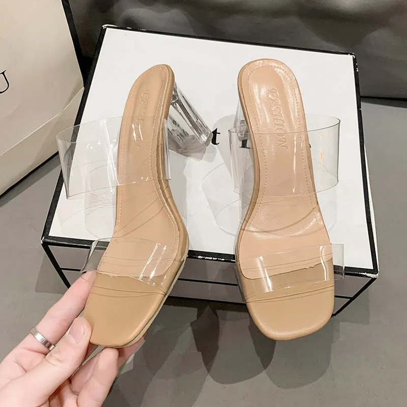 Transparent Ankle-strap Outer Wear Crystal High Heels