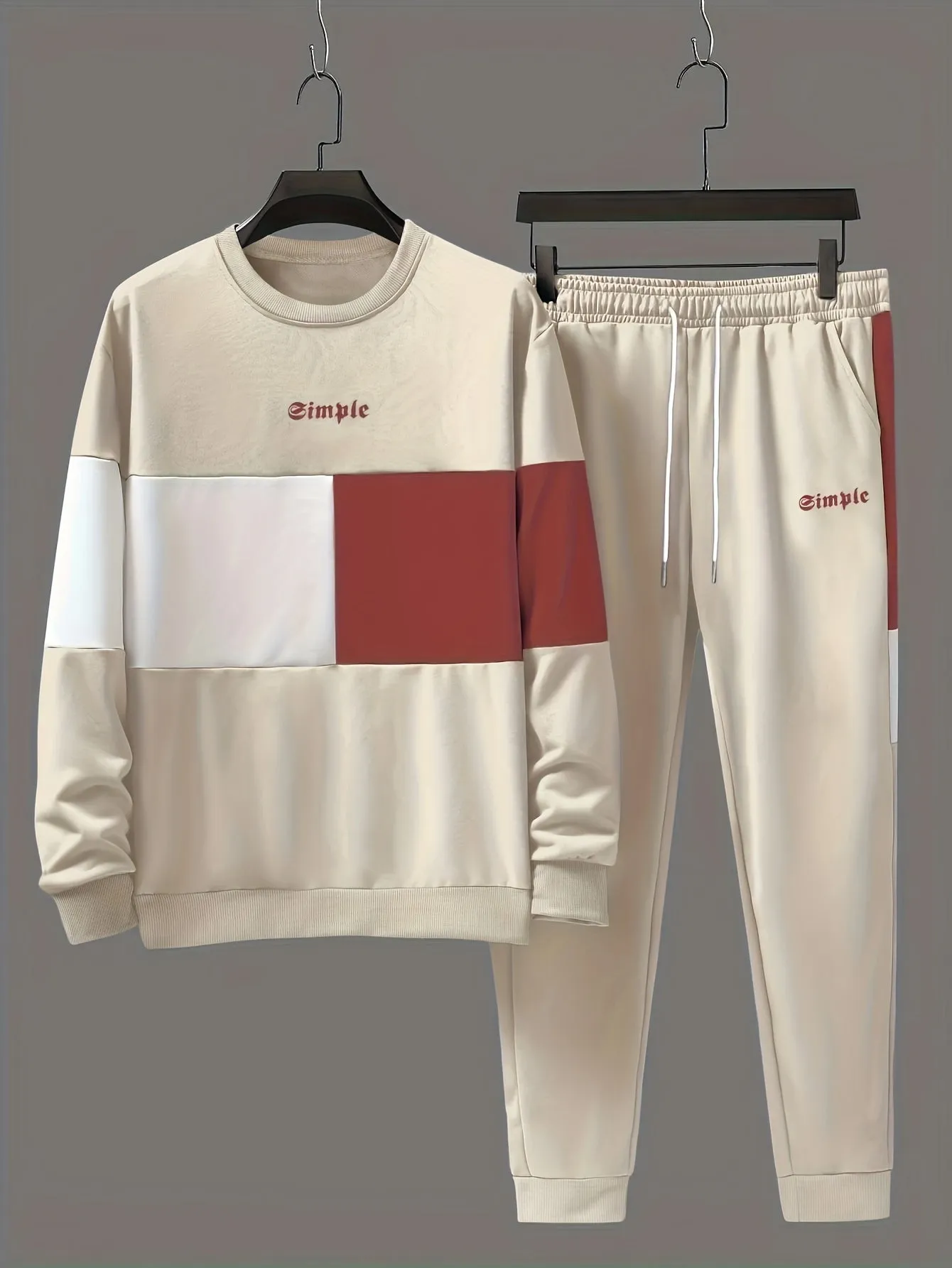 Trendy Color Block Crew Neck Sweatshirt and Jogging Pants Set