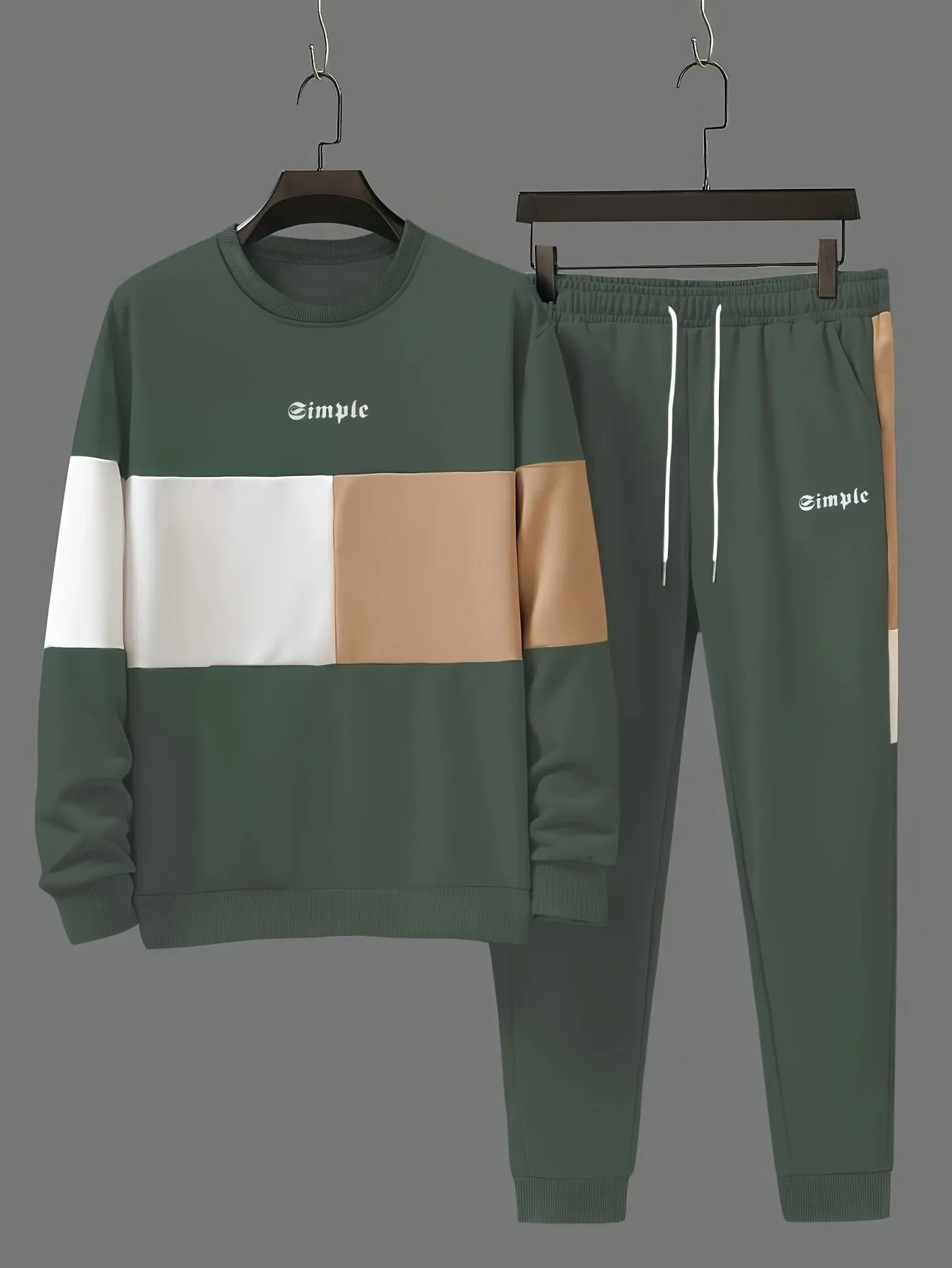 Trendy Color Block Crew Neck Sweatshirt and Jogging Pants Set
