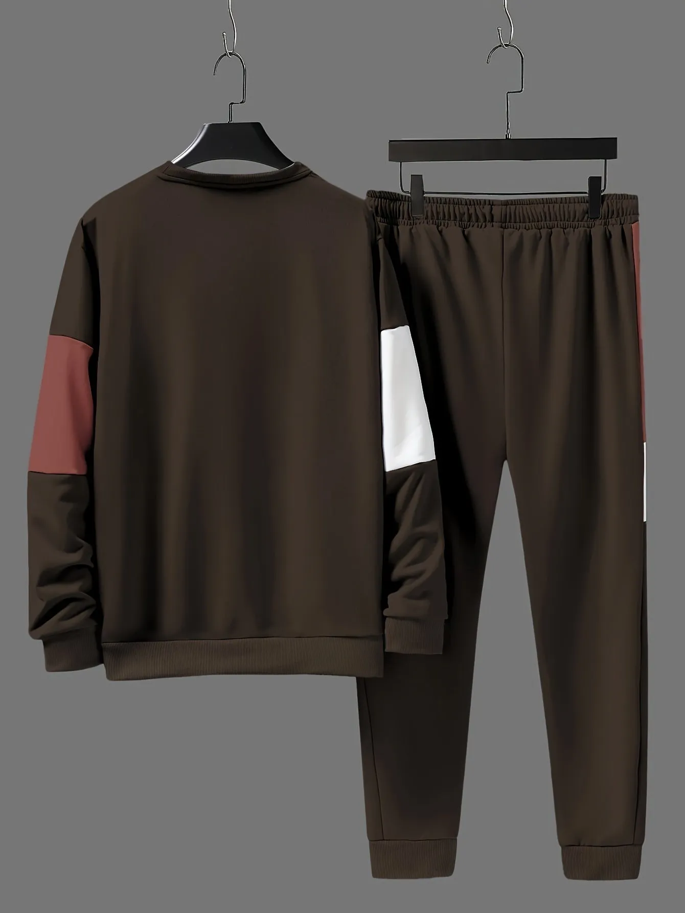 Trendy Color Block Crew Neck Sweatshirt and Jogging Pants Set