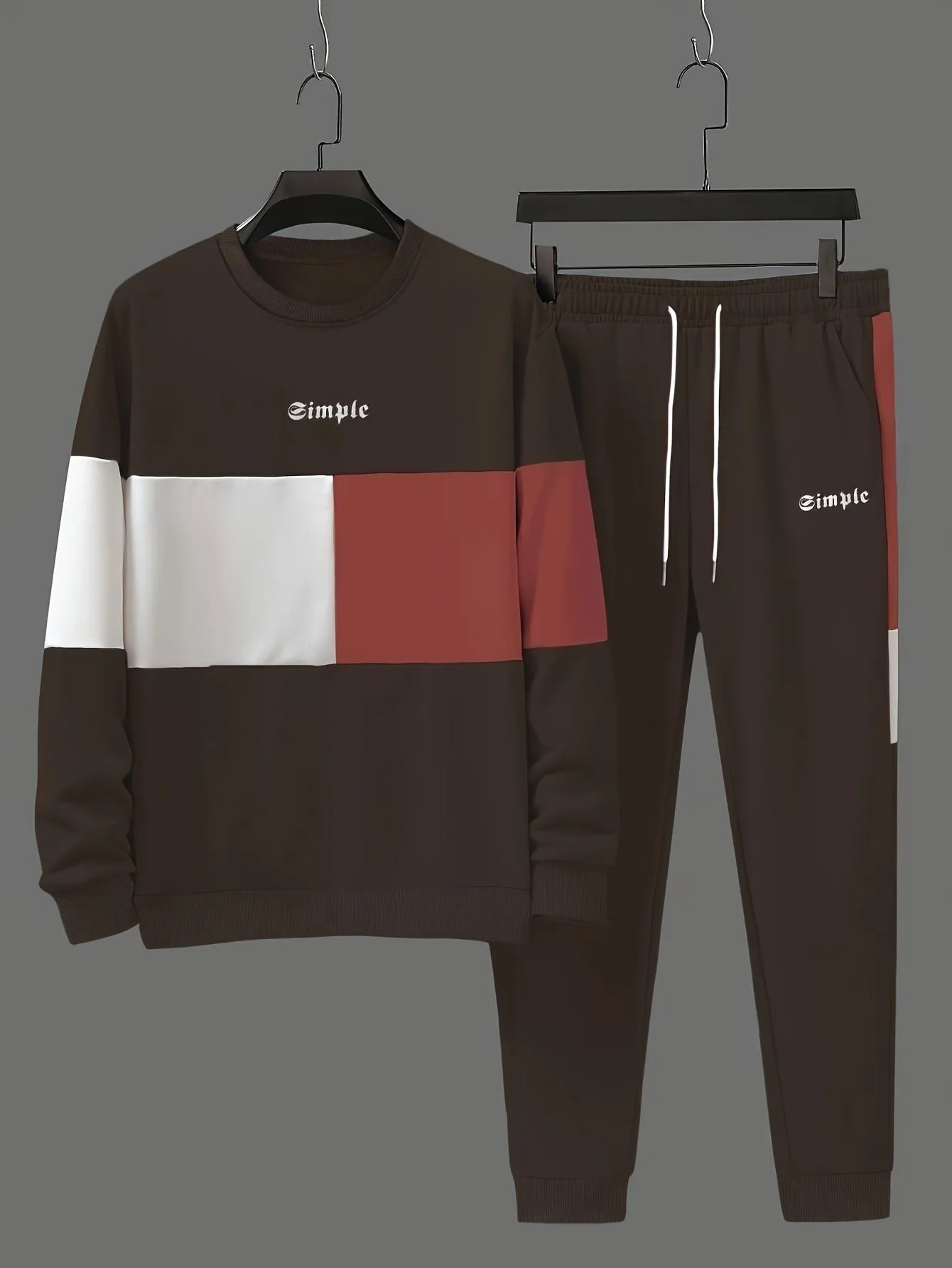 Trendy Color Block Crew Neck Sweatshirt and Jogging Pants Set