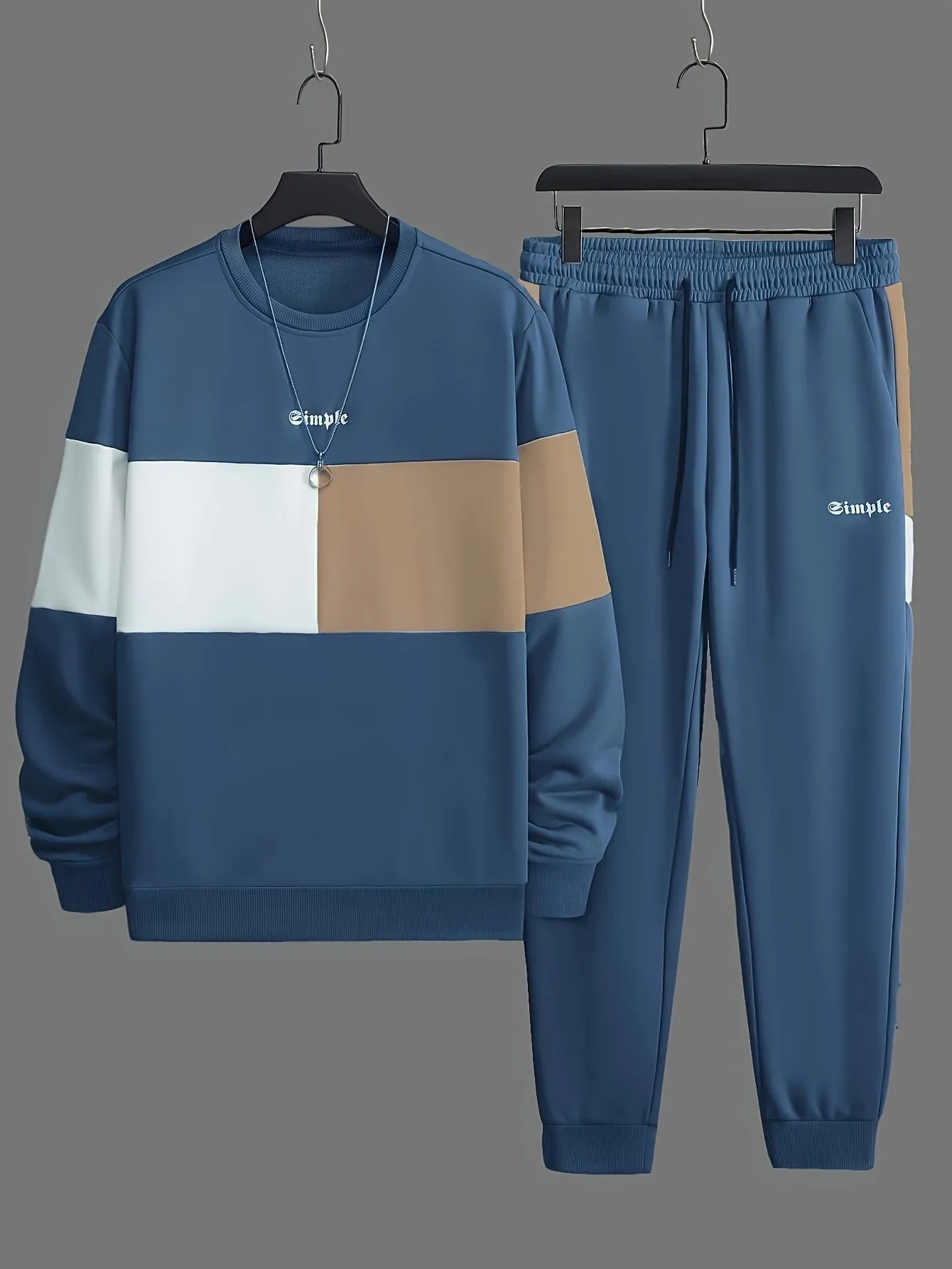 Trendy Color Block Crew Neck Sweatshirt and Jogging Pants Set