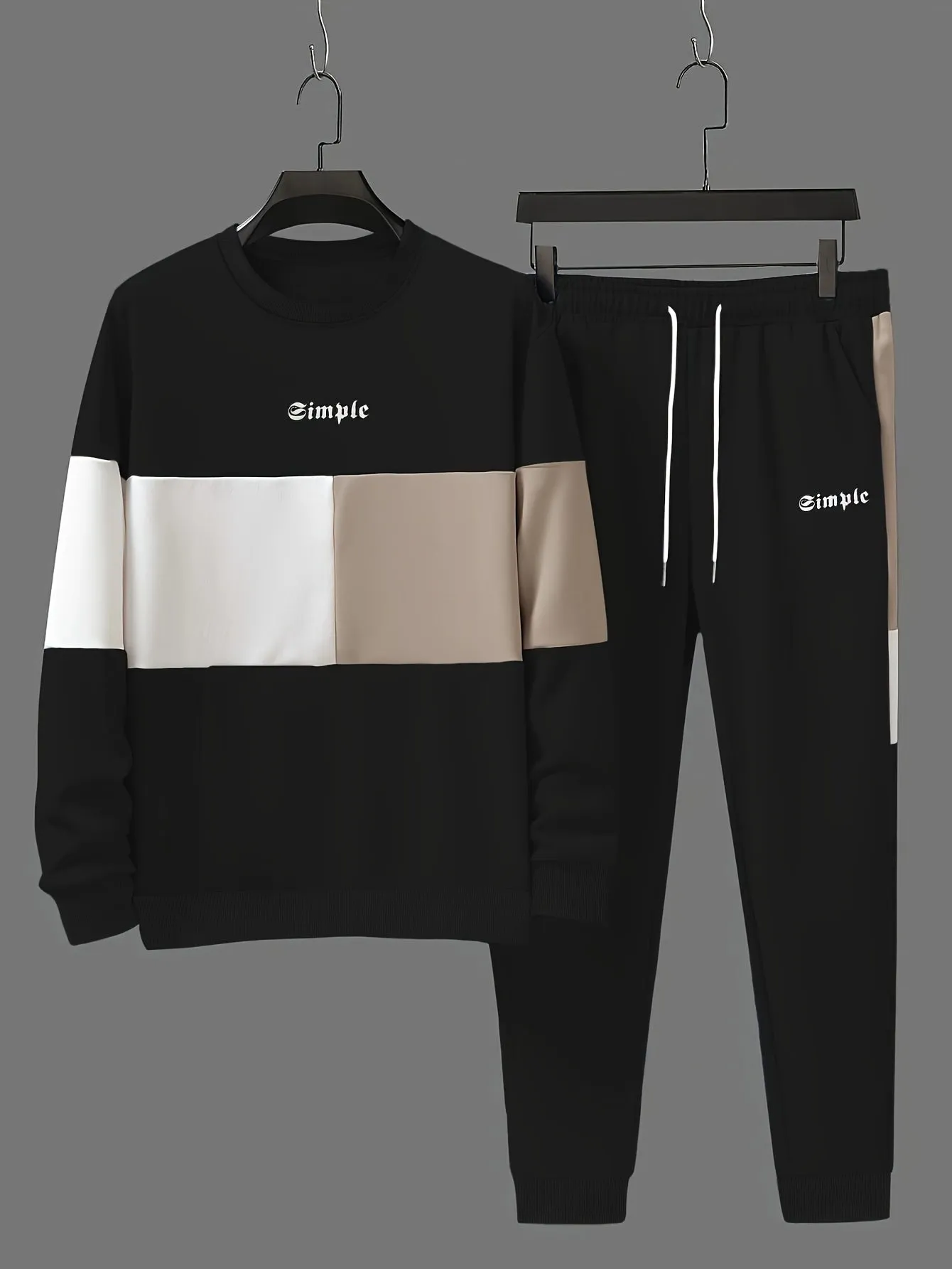 Trendy Color Block Crew Neck Sweatshirt and Jogging Pants Set