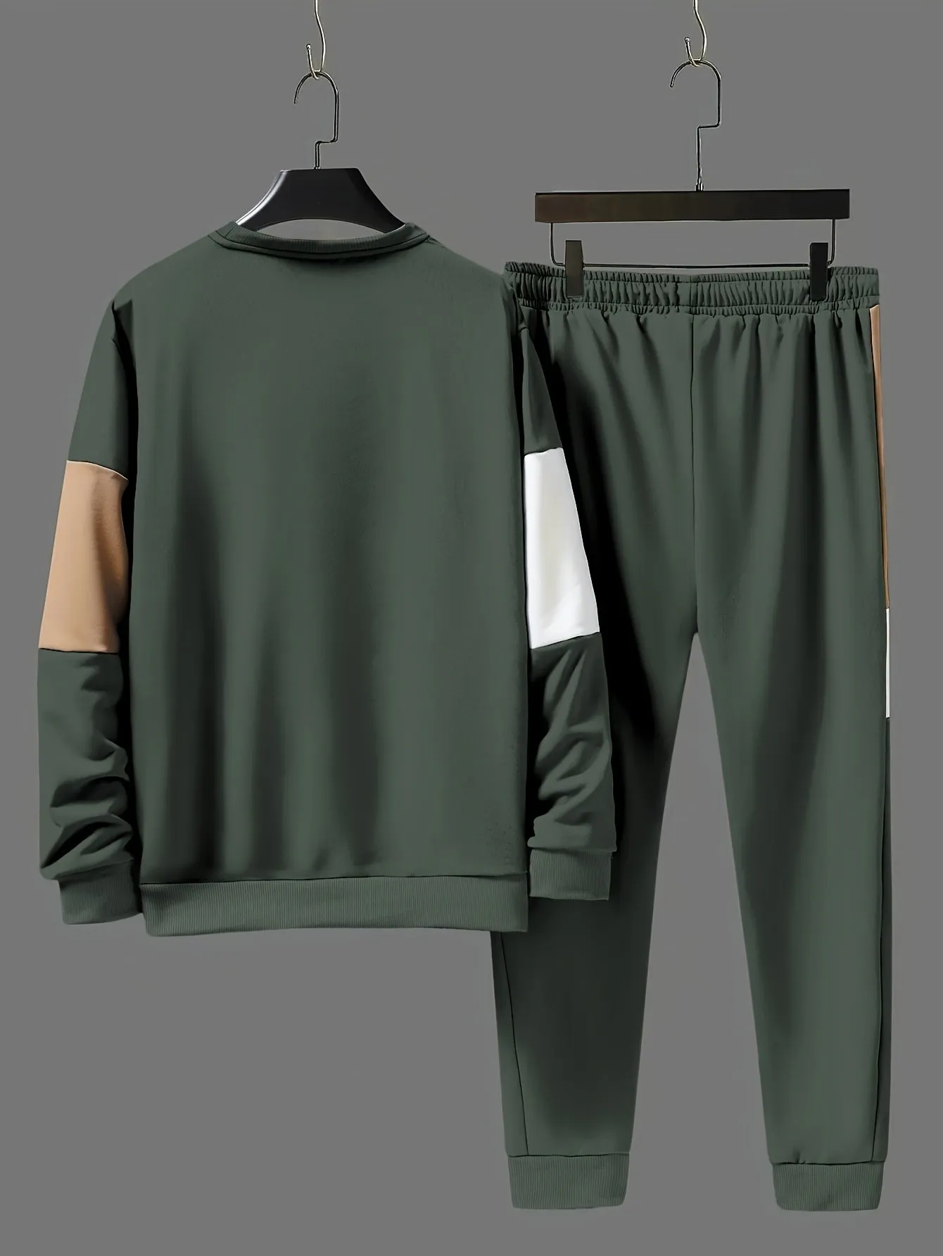 Trendy Color Block Crew Neck Sweatshirt and Jogging Pants Set