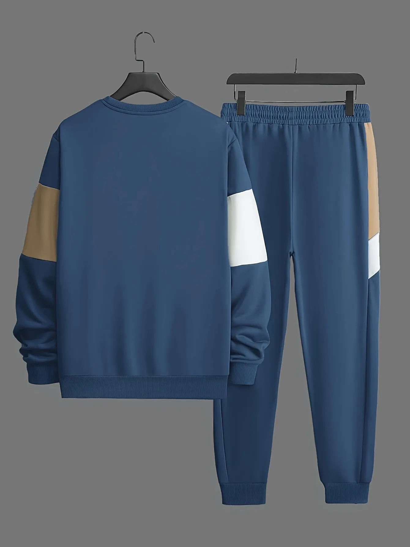 Trendy Color Block Crew Neck Sweatshirt and Jogging Pants Set
