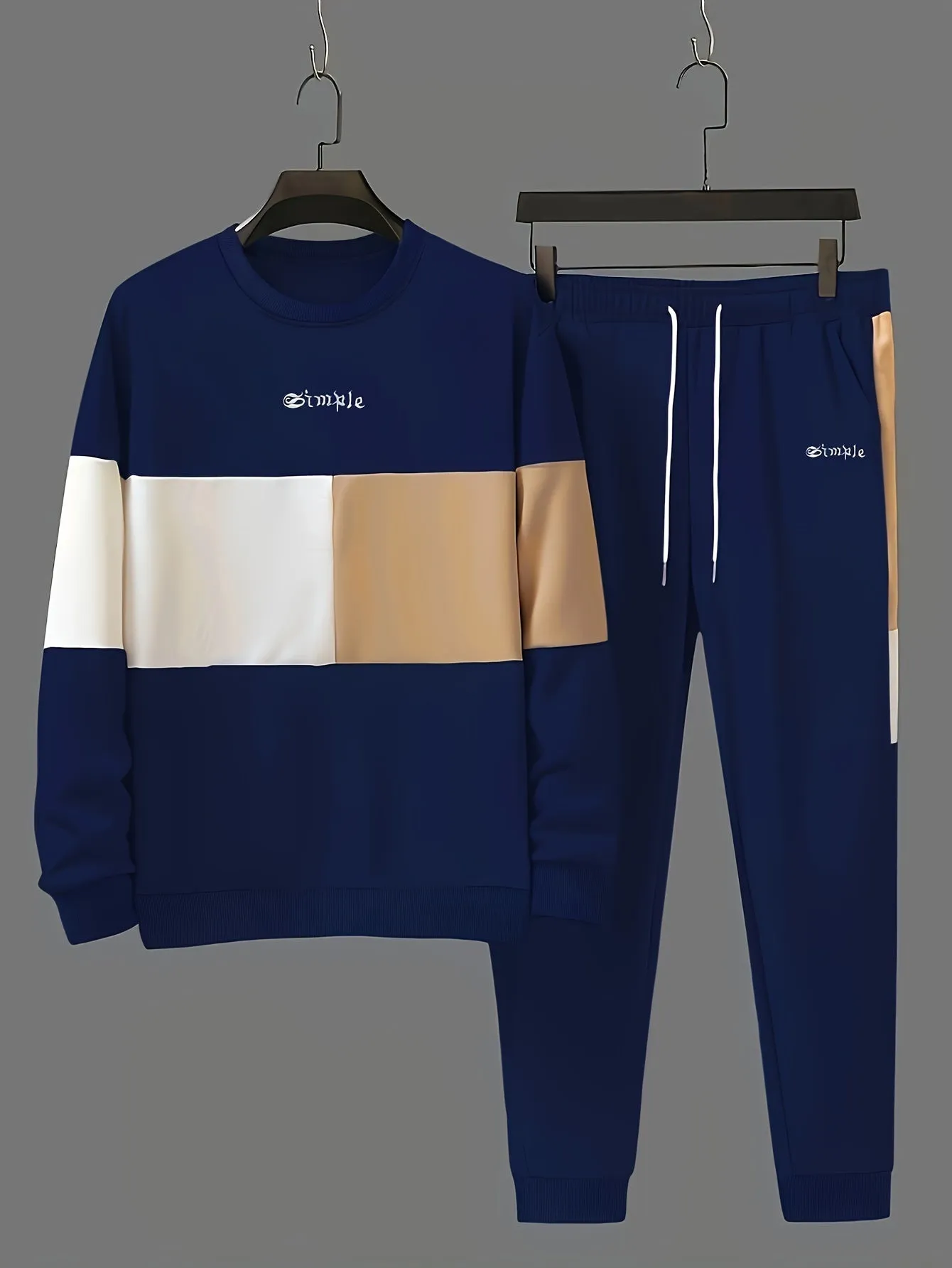 Trendy Color Block Crew Neck Sweatshirt and Jogging Pants Set