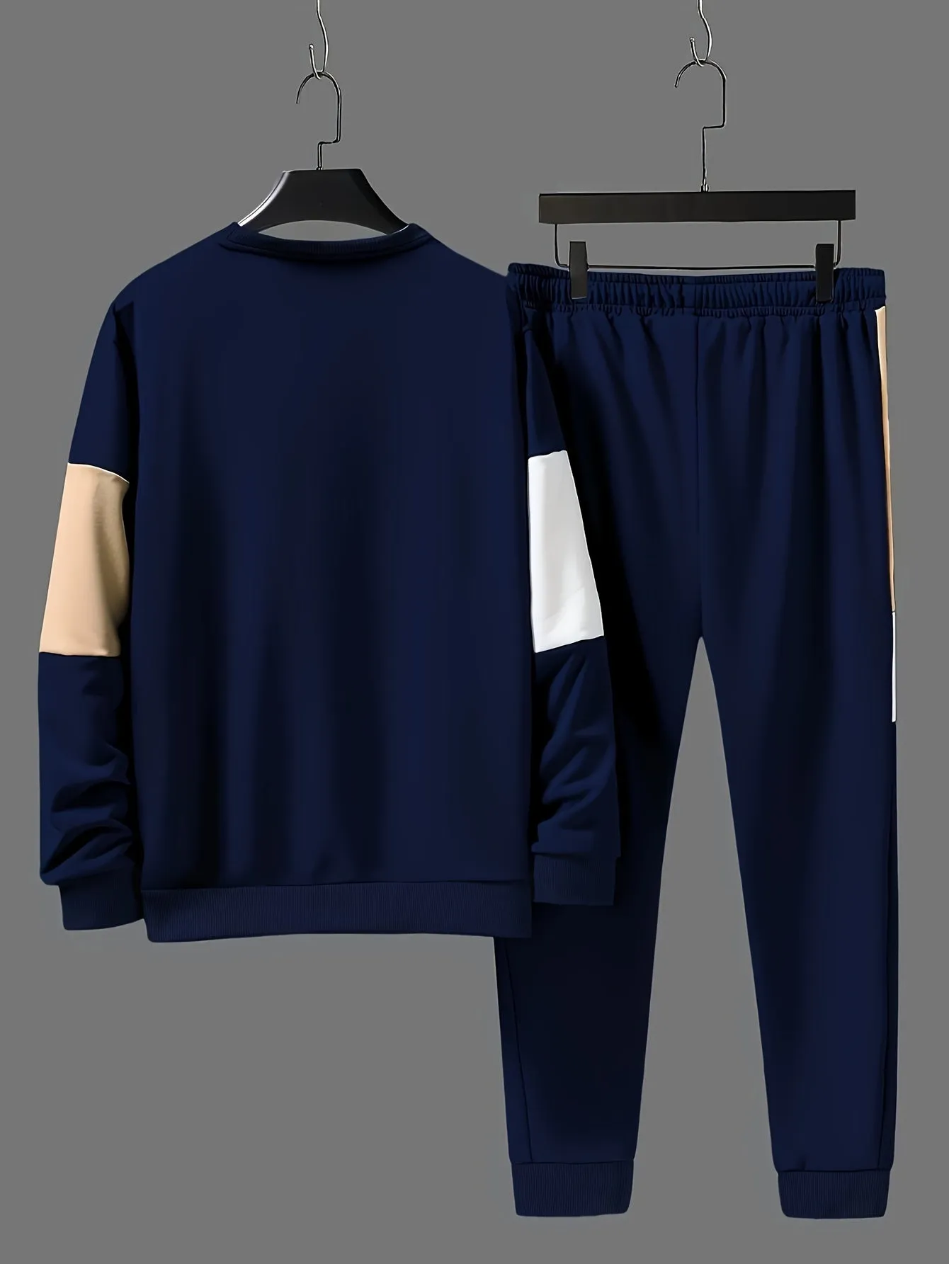 Trendy Color Block Crew Neck Sweatshirt and Jogging Pants Set