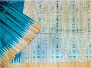 Tussar Ghicha Firozi Color Bandha Design Saree