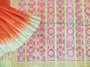 Tussar Ghicha Orange Color Saree